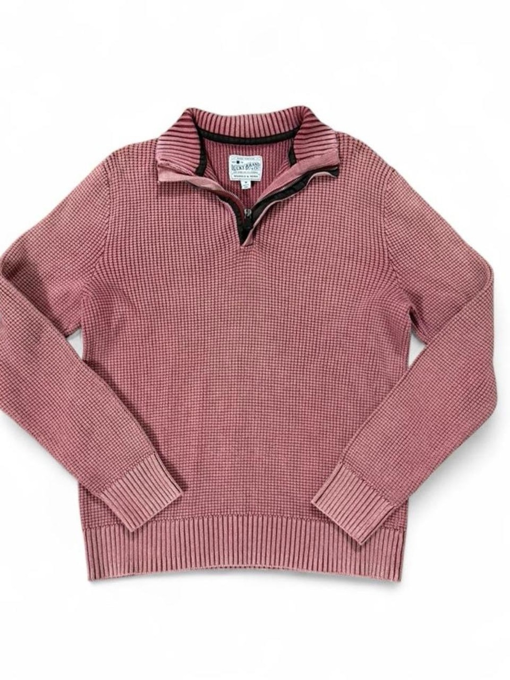 Lucky Brand Rustic Red Waffle Knit Quarter Zip Sweater Men’s Size M